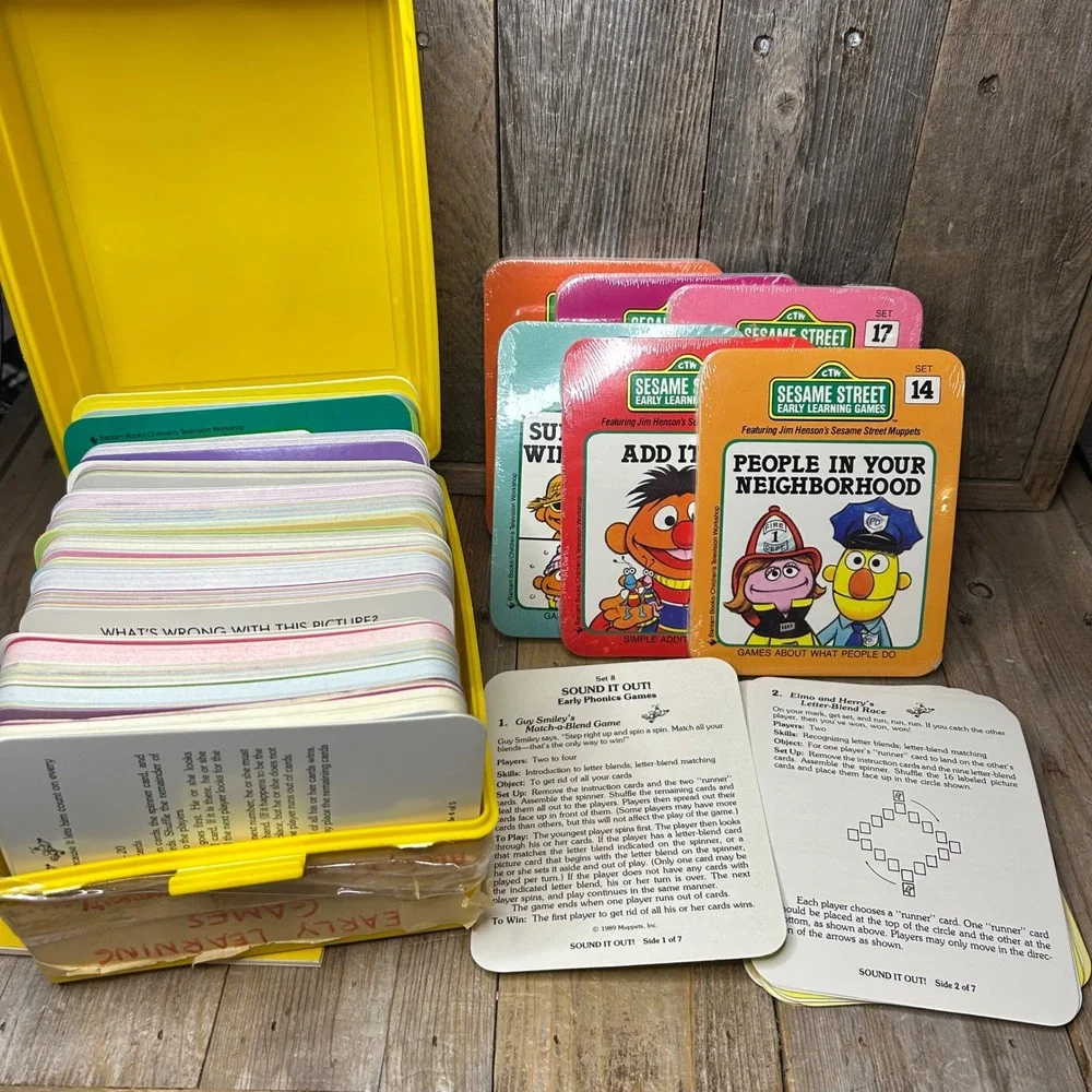 Vintage 1989 Sesame Street Early Learning Games Card Set Muppets Yellow Case CTW